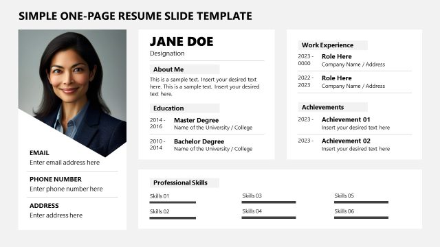 Free Simple One-page Resume Presentation Template