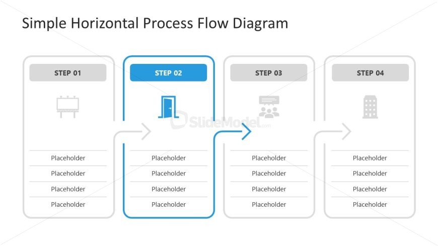 Free 4-Step Horizontal Process Flow Diagram Slide 