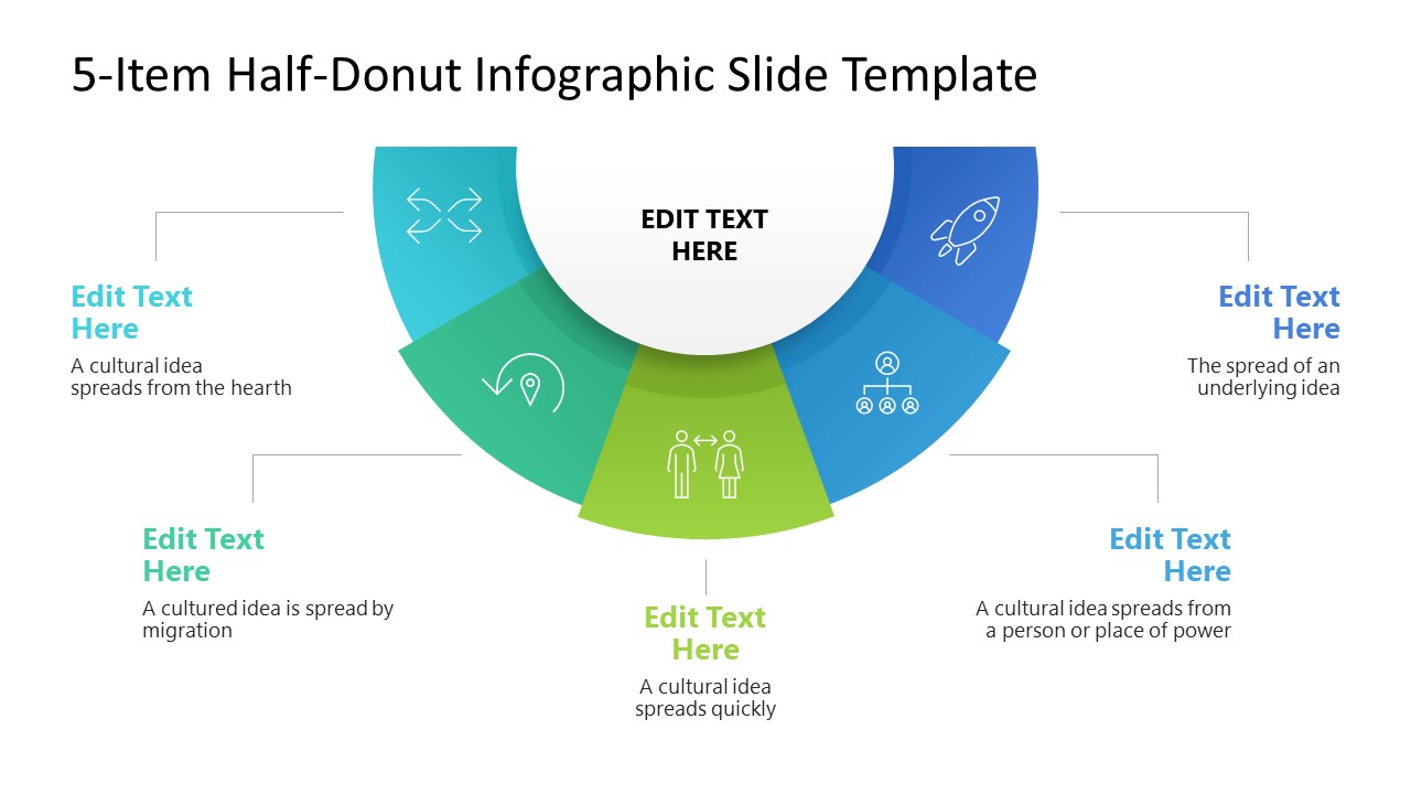 Editable Free 5-Item Half Donut Diagram Template  