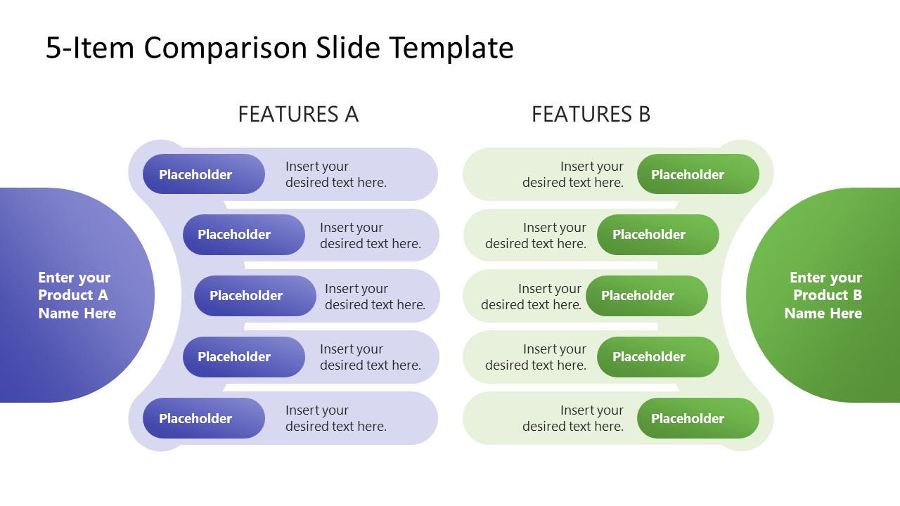 Customizable Free 5-Item Comparison Slide PowerPoint Slide 
