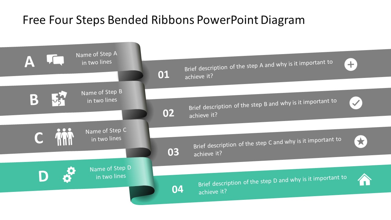 4 Segments Ribbon Diagram for PowerPoint 