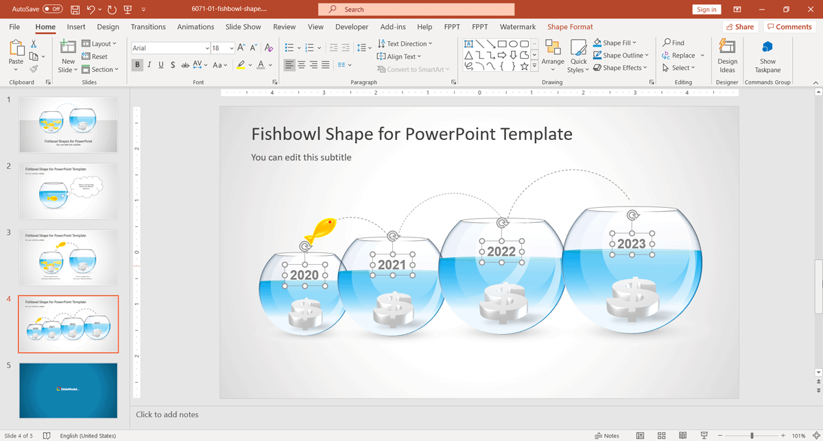 Fishbowl Shape Timeline Slide