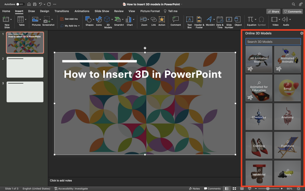 PowerPoint en ligne des modèles 3D