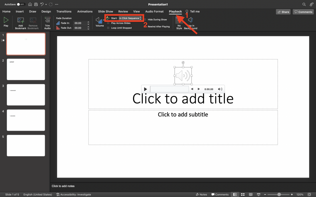 timing options for playback in PowerPoint