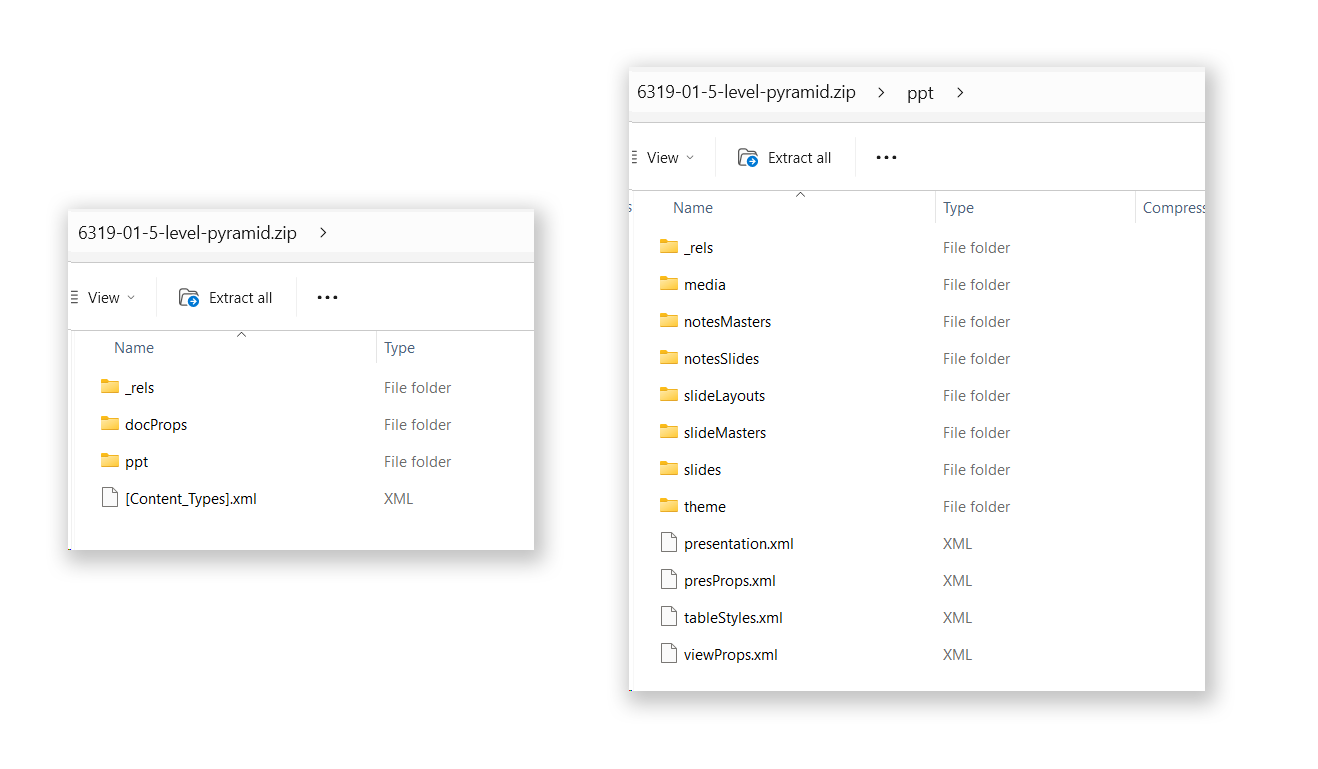 How to open .pptx - showing the .zip content