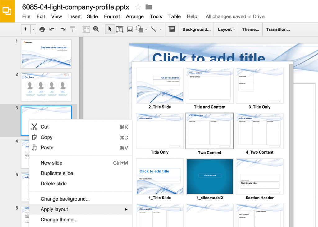 Apply Layout in Google Slides Layout