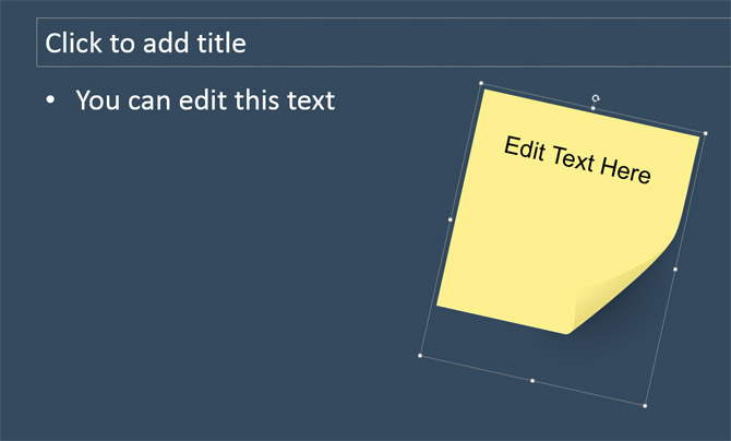 Add and Rotate sticky notes in PowerPoint. In this example, we have used a rounded corner shape in PowerPoint and rotated it to simulate the sticky note.