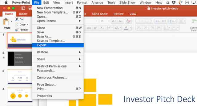 Exporting slides to JPG or PNG images in PowerPoint for Mac