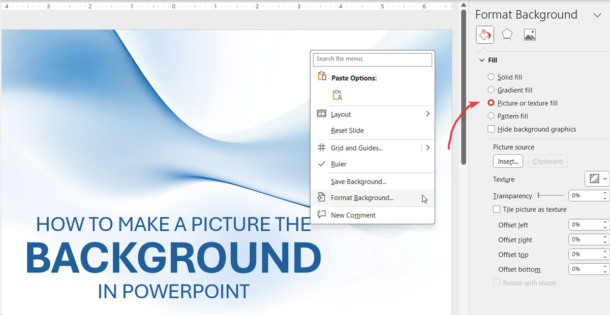 Set a picture as the background of a PowerPoint slide