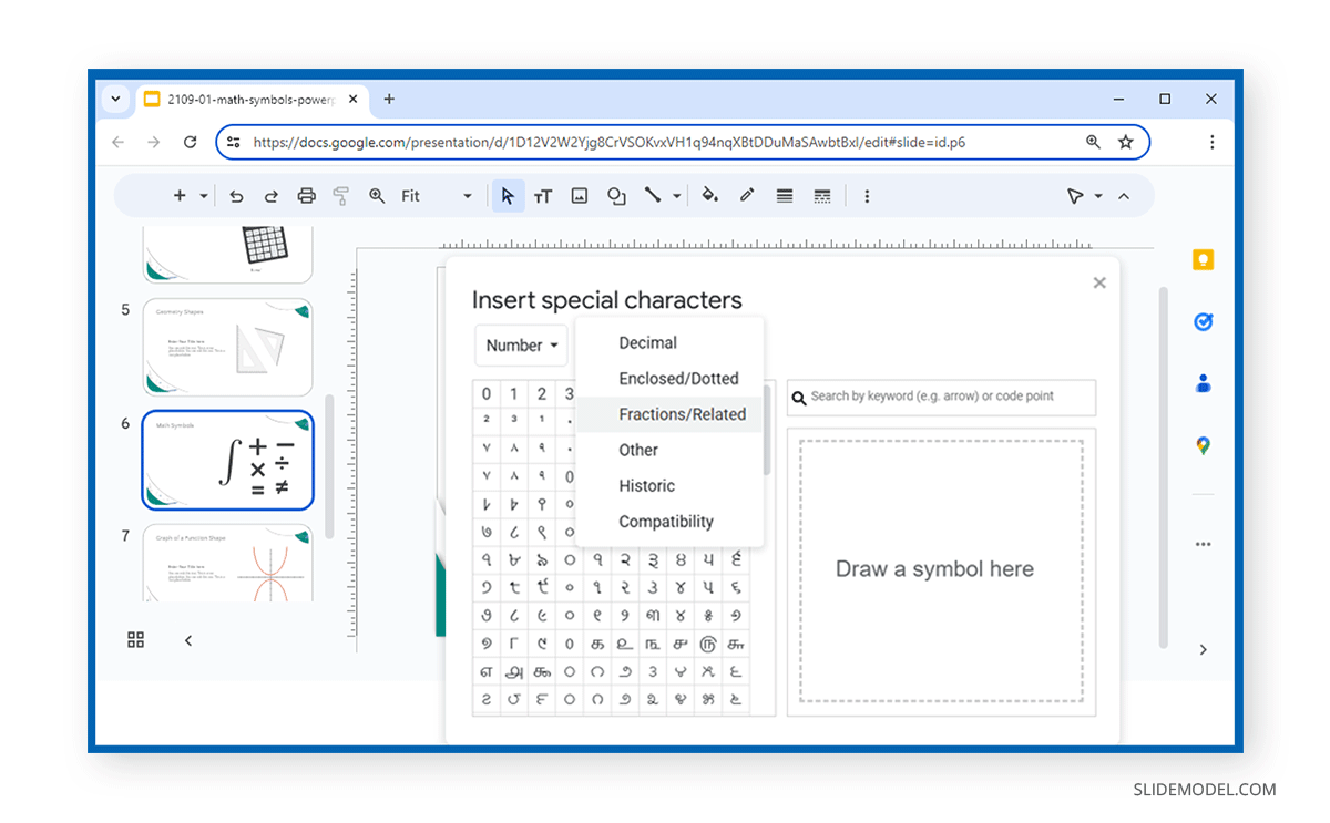 Insert fractions in Google Slides