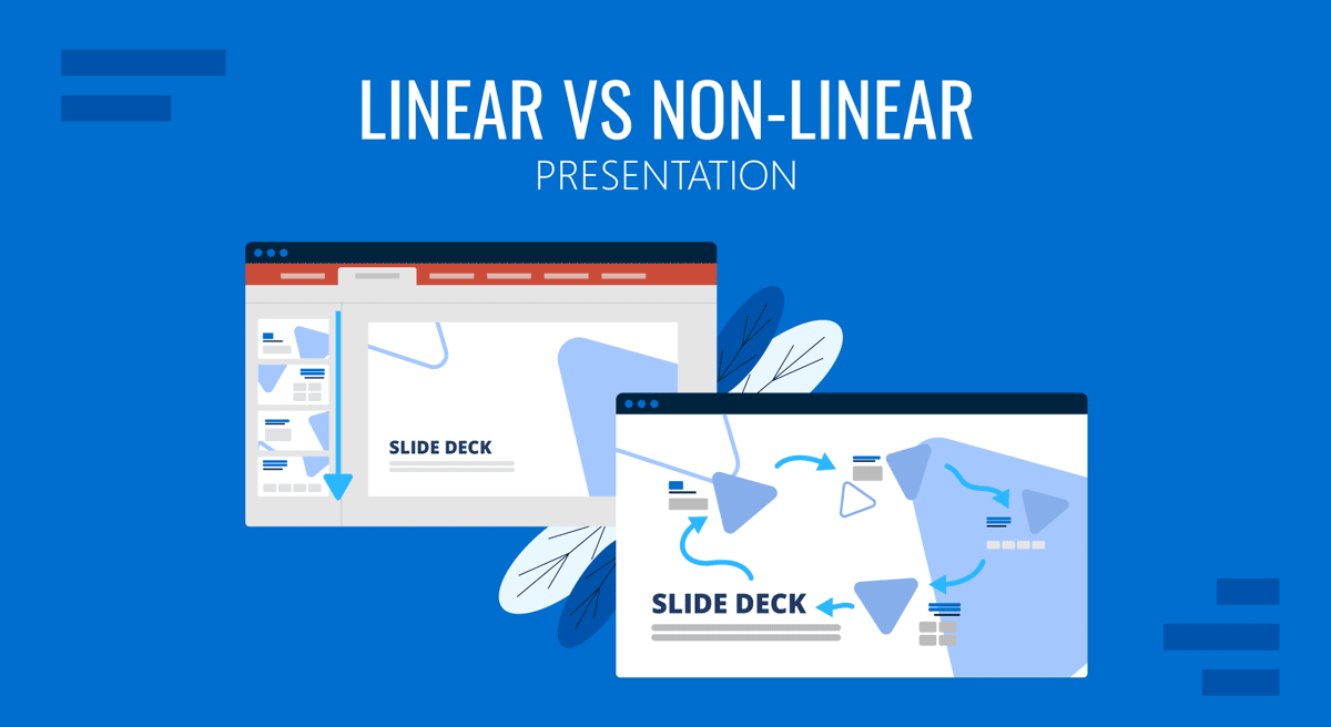 Cover for Linear vs Non-Linear Presentations Guide by SlideModel