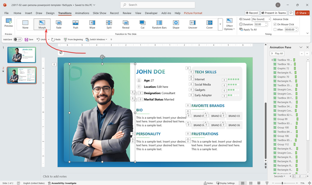 How to apply Morph Transition in PowerPoint