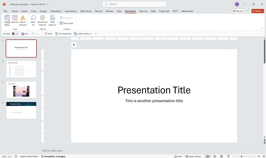 Example PowerPoint obfuscation PPT using VBA code