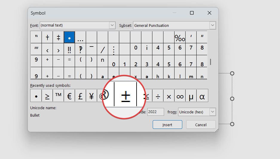 Plus Minus Symbol in PowerPoint character