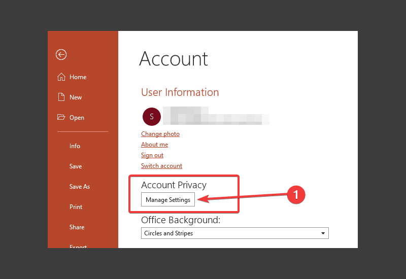 Manage Account Privacy Settings in PowerPoint 
